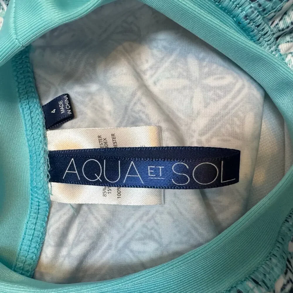 NWT Aqua Sol Swimsuit Girls 4 Long Sleeve 2 Piece UPF 50 Blue Spring Summer Bows